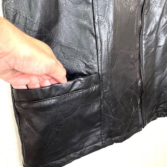 LEATHER WORKS Patchwork‎ Vest Unisex XXXL Motorcycle Riding Black Biker Moto Zip - Picture 3 of 11